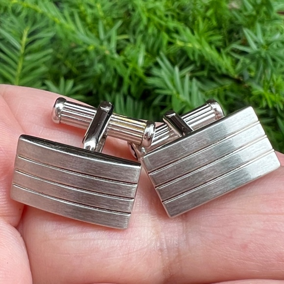 VINTAGE MONTBLANC RECTANGULAR MATTE STAINLESS STEEL CUFFLINKS MINT CONDITION - Picture 2 of 16